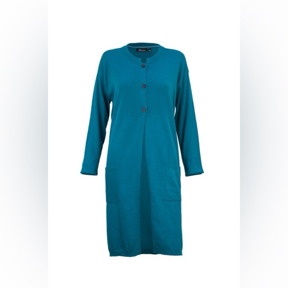 J. Jill wool blend Button-Front Teal Knit Cardigan tunic length women’s medium
